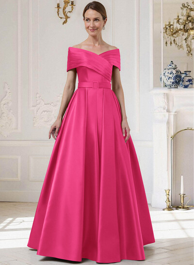 A-Line Off-The-Shoulder Sleeveless Floor-Length Satin Mother Of The Bride Dresses