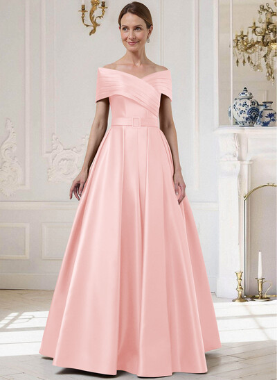 A-Line Off-The-Shoulder Sleeveless Floor-Length Satin Mother Of The Bride Dresses