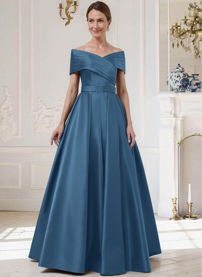 A-Line Off-The-Shoulder Sleeveless Floor-Length Satin Mother Of The Bride Dresses
