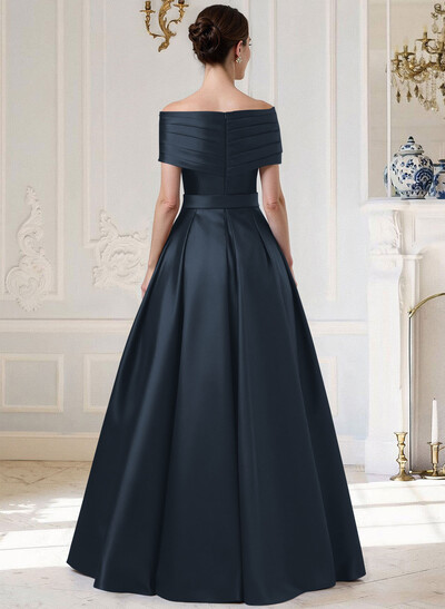 A-Line Off-The-Shoulder Sleeveless Floor-Length Satin Mother Of The Bride Dresses
