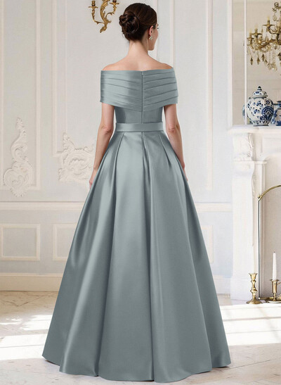 A-Line Off-The-Shoulder Sleeveless Floor-Length Satin Mother Of The Bride Dresses