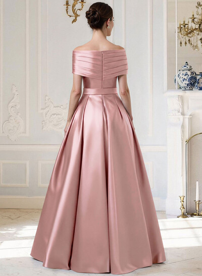 A-Line Off-The-Shoulder Sleeveless Floor-Length Satin Mother Of The Bride Dresses