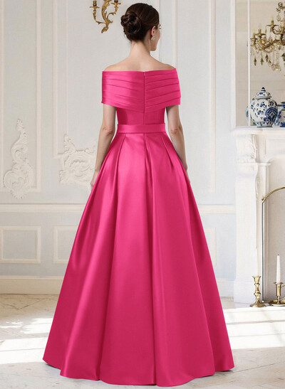 A-Line Off-The-Shoulder Sleeveless Floor-Length Satin Mother Of The Bride Dresses