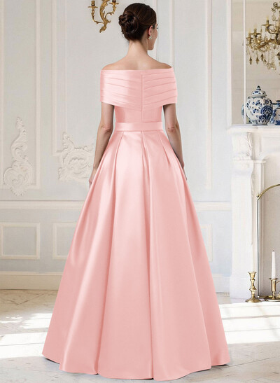 A-Line Off-The-Shoulder Sleeveless Floor-Length Satin Mother Of The Bride Dresses
