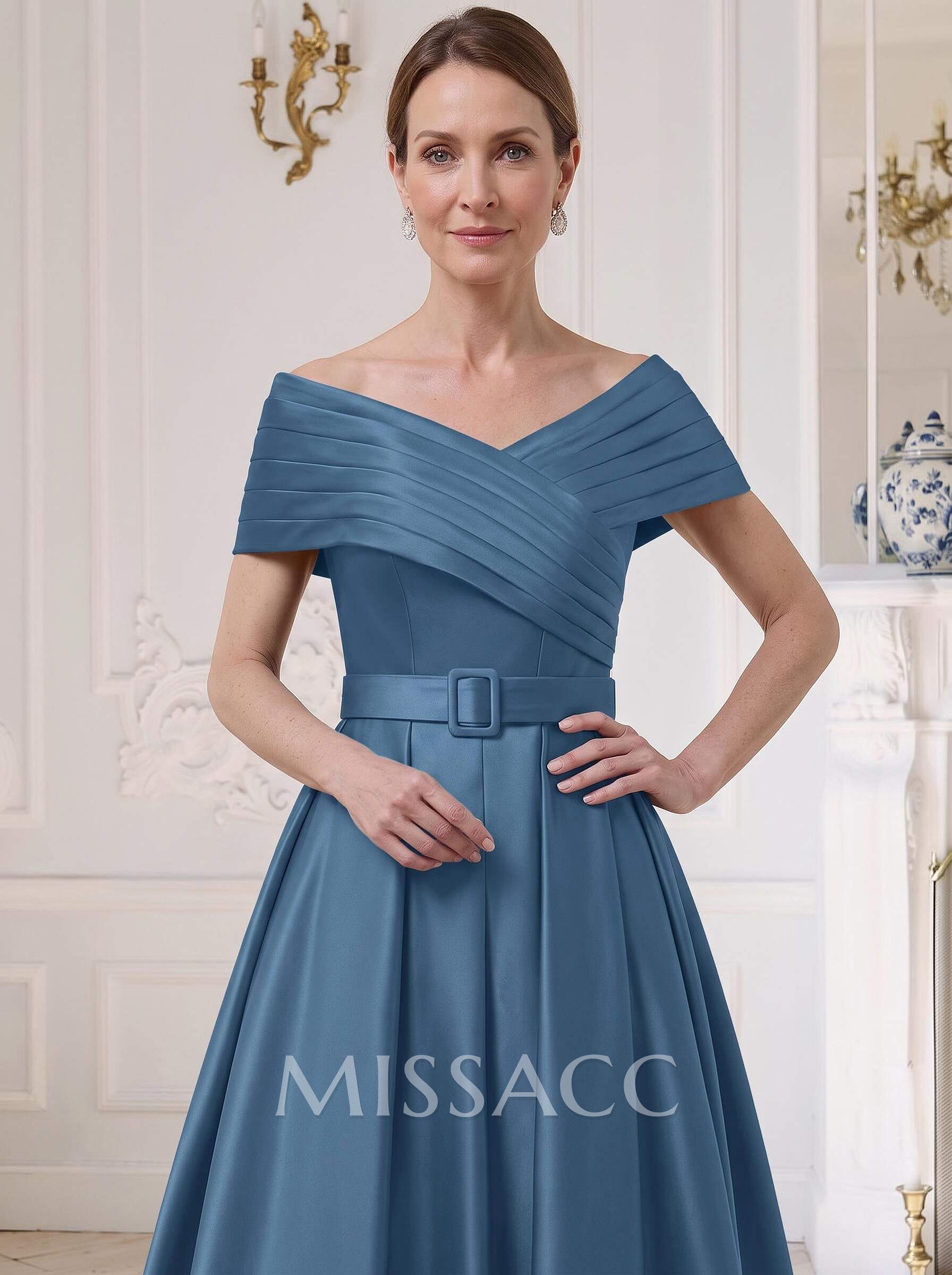 A-Line Off-The-Shoulder Sleeveless Floor-Length Satin Mother Of The Bride Dresses