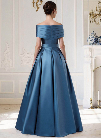 A-Line Off-The-Shoulder Sleeveless Floor-Length Satin Mother Of The Bride Dresses