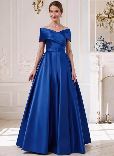 A-Line Off-The-Shoulder Sleeveless Floor-Length Satin Mother Of The Bride Dresses