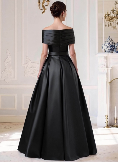 A-Line Off-The-Shoulder Sleeveless Floor-Length Satin Mother Of The Bride Dresses