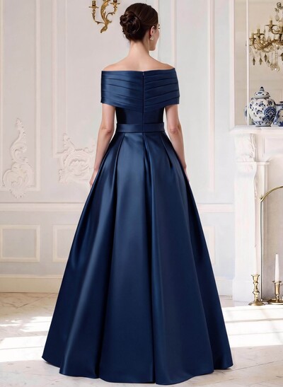 A-Line Off-The-Shoulder Sleeveless Floor-Length Satin Mother Of The Bride Dresses