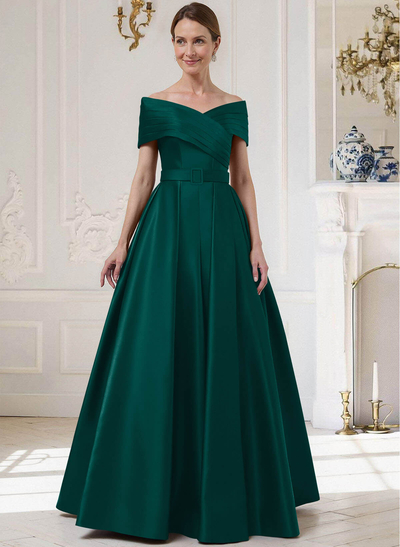 A-Line Off-The-Shoulder Sleeveless Floor-Length Satin Mother Of The Bride Dresses