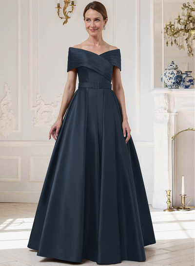 A-Line Off-The-Shoulder Sleeveless Floor-Length Satin Mother Of The Bride Dresses