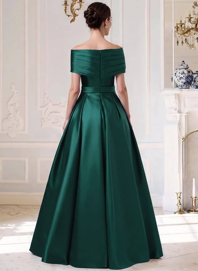 A-Line Off-The-Shoulder Sleeveless Floor-Length Satin Mother Of The Bride Dresses