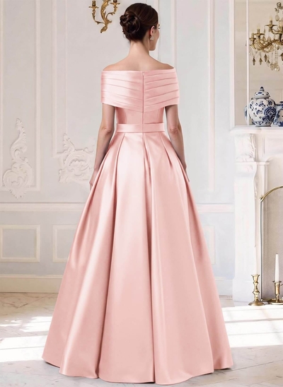 A-Line Off-The-Shoulder Sleeveless Floor-Length Satin Mother Of The Bride Dresses
