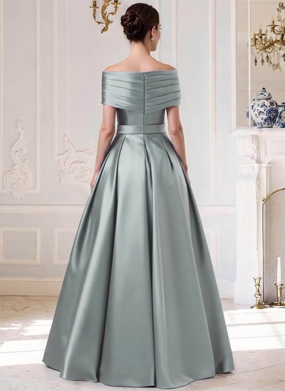 A-Line Off-The-Shoulder Sleeveless Floor-Length Satin Mother Of The Bride Dresses