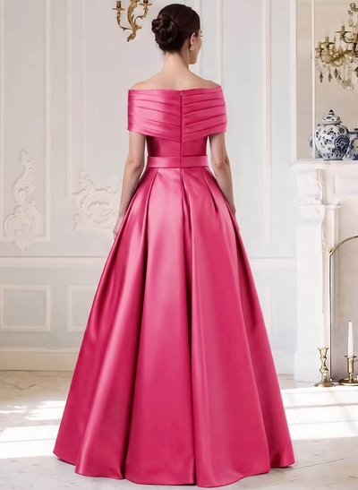 A-Line Off-The-Shoulder Sleeveless Floor-Length Satin Mother Of The Bride Dresses