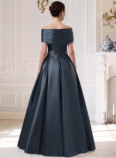 A-Line Off-The-Shoulder Sleeveless Floor-Length Satin Mother Of The Bride Dresses