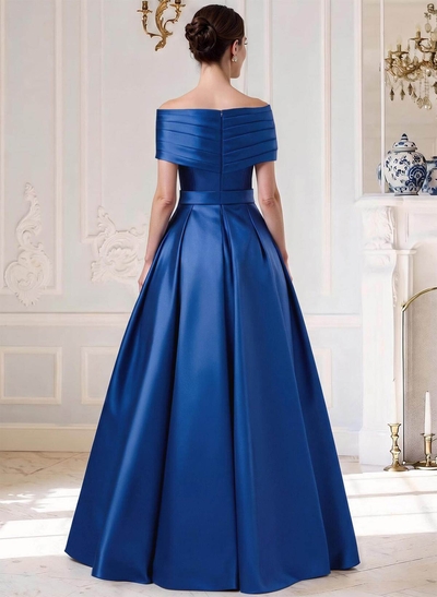 A-Line Off-The-Shoulder Sleeveless Floor-Length Satin Mother Of The Bride Dresses
