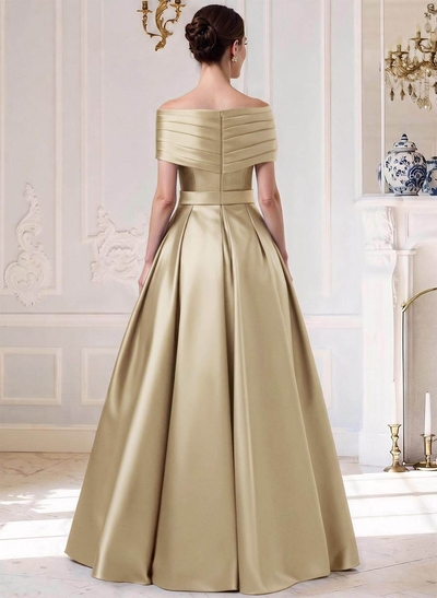 A-Line Off-The-Shoulder Sleeveless Floor-Length Satin Mother Of The Bride Dresses