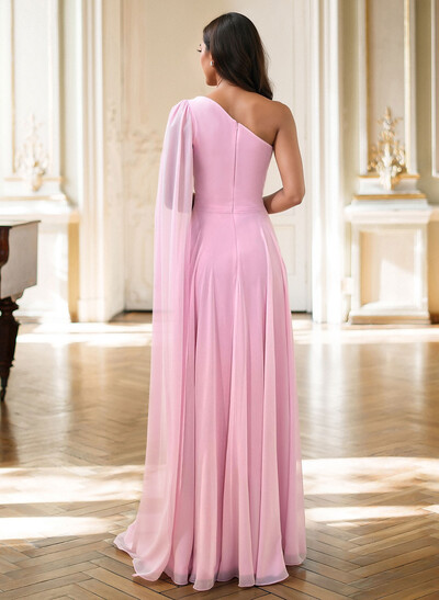A-Line One-Shoulder Sleeveless Floor-Length Chiffon Mother Of The Bride Dresses With High Split