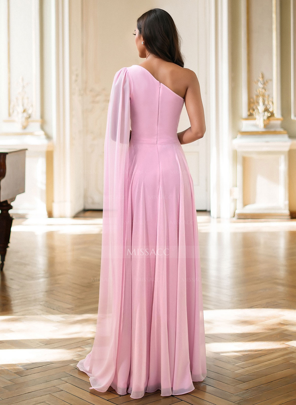 A-Line One-Shoulder Sleeveless Floor-Length Chiffon Mother Of The Bride Dresses With High Split