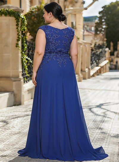 Sheath/Column V-Neck Sleeveless Chiffon Mother Of The Bride Dresses With Appliques Lace/High Split