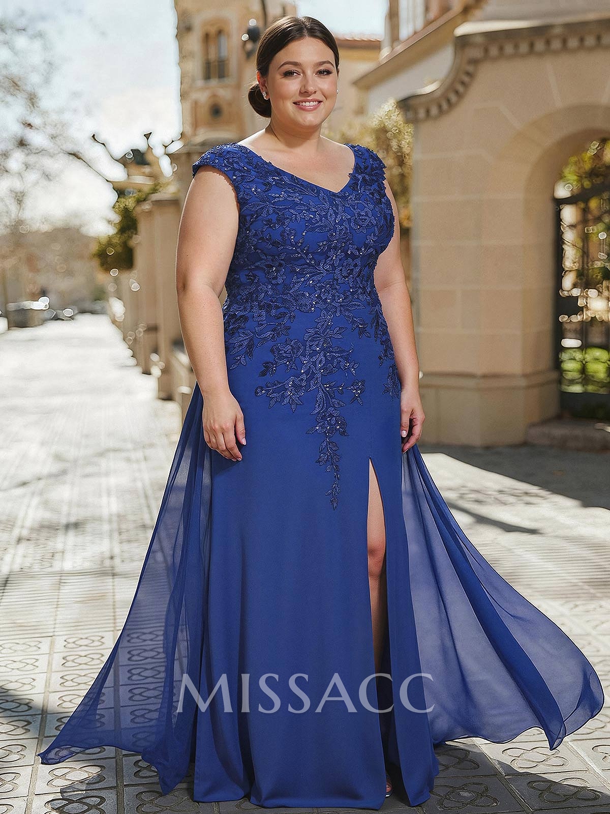 Sheath/Column V-Neck Sleeveless Chiffon Mother Of The Bride Dresses With Appliques Lace/High Split Sheath/Column V-Neck Sleeveless Chiffon Mother Of The Bride Dresses With Appliques Lace/High Split