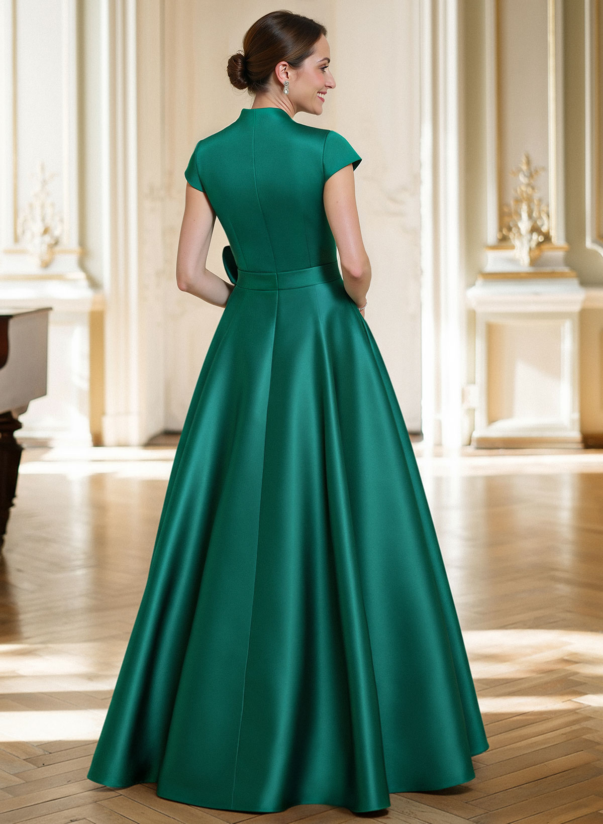 A-Line V-Neck Sleeveless Floor-Length Satin Mother Of The Bride Dresses With Flower(s)