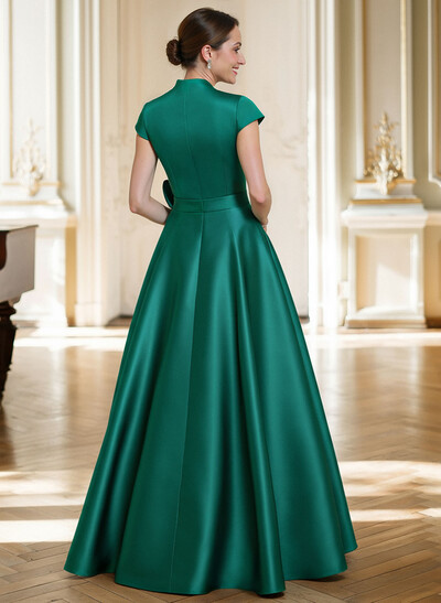 A-Line V-Neck Sleeveless Floor-Length Satin Mother Of The Bride Dresses With Flower(s)