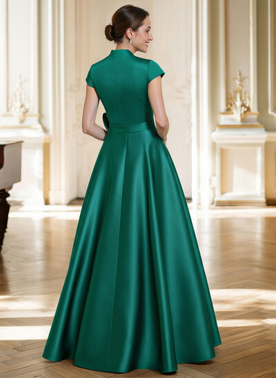 A-Line V-Neck Sleeveless Floor-Length Satin Mother Of The Bride Dresses With Flower(s)