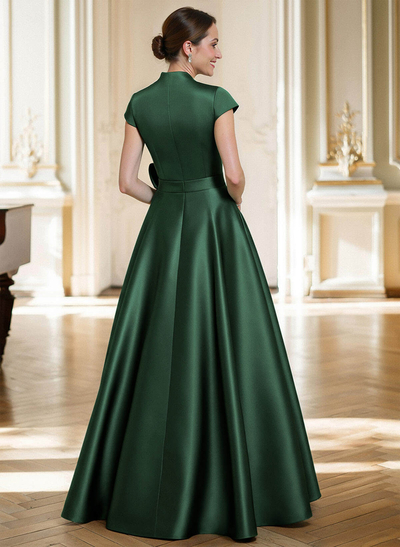 A-Line V-Neck Sleeveless Floor-Length Satin Mother Of The Bride Dresses With Flower(s)