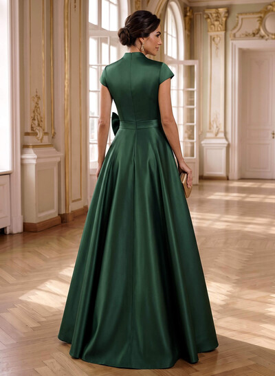 A-Line V-Neck Sleeveless Floor-Length Satin Mother Of The Bride Dresses With Flower(s)