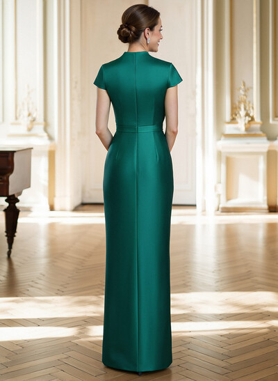 Sheath/Column V-Neck Sleeveless Floor-Length Satin Mother Of The Bride Dresses With Flower(s)