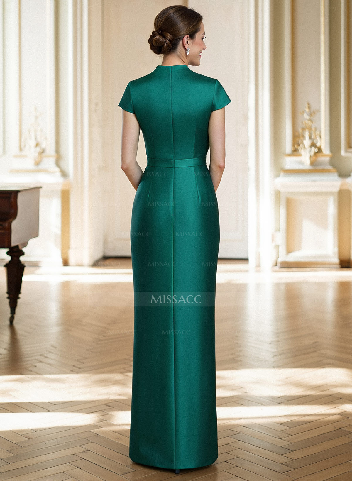 Sheath/Column V-Neck Sleeveless Floor-Length Satin Mother Of The Bride Dresses With Flower(s)