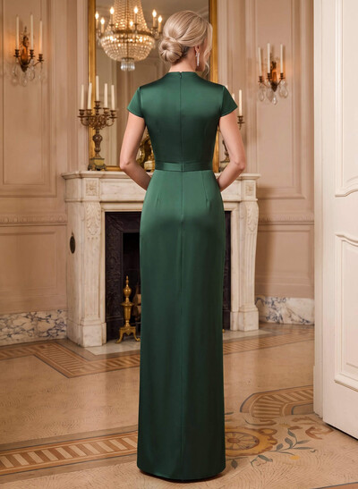 Sheath/Column V-Neck Sleeveless Floor-Length Satin Mother Of The Bride Dresses With Flower(s)
