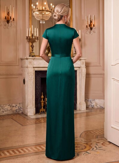 Sheath/Column V-Neck Sleeveless Floor-Length Satin Mother Of The Bride Dresses With Flower(s)