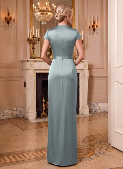 Sheath/Column V-Neck Sleeveless Floor-Length Satin Mother Of The Bride Dresses With Flower(s)