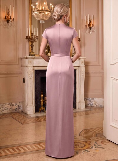 Sheath/Column V-Neck Sleeveless Floor-Length Satin Mother Of The Bride Dresses With Flower(s)