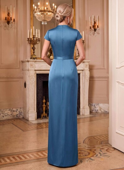 Sheath/Column V-Neck Sleeveless Floor-Length Satin Mother Of The Bride Dresses With Flower(s)