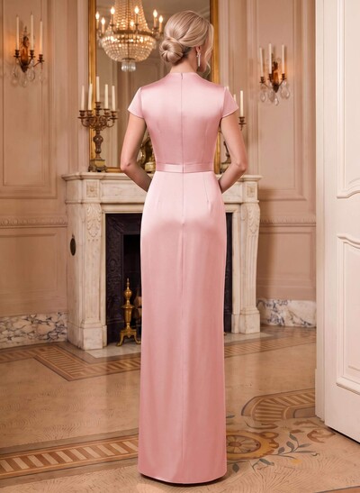 Sheath/Column V-Neck Sleeveless Floor-Length Satin Mother Of The Bride Dresses With Flower(s)