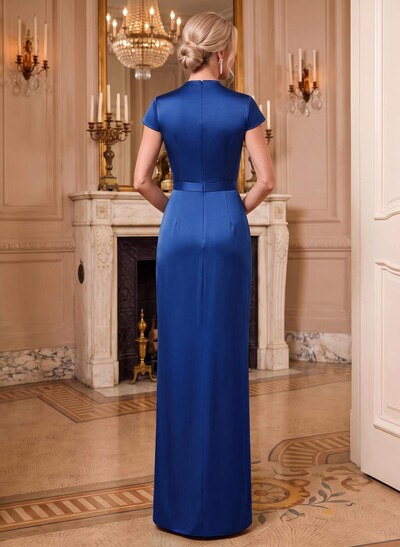 Sheath/Column V-Neck Sleeveless Floor-Length Satin Mother Of The Bride Dresses With Flower(s)