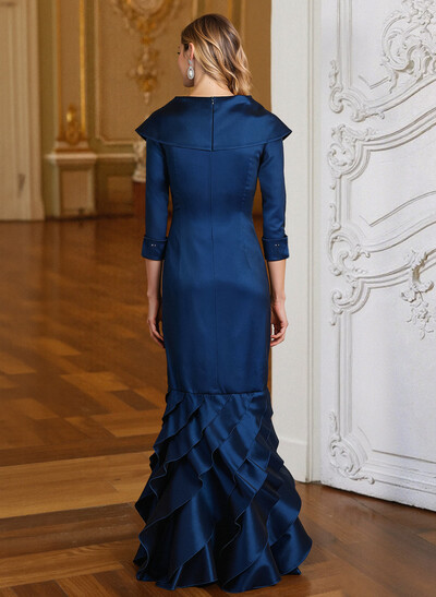 Trumpet/Mermaid One-Shoulder 3/4 Sleeves Floor-Length Satin Mother Of The Bride Dresses