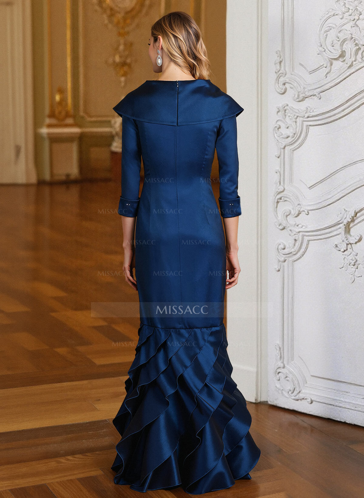 Trumpet/Mermaid One-Shoulder 3/4 Sleeves Floor-Length Satin Mother Of The Bride Dresses