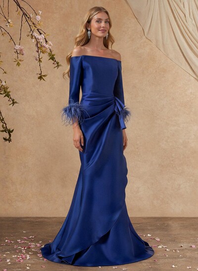 Trumpet/Mermaid Off-The-Shoulder 3/4 Sleeves Floor-Length Satin Mother Of The Bride Dresses