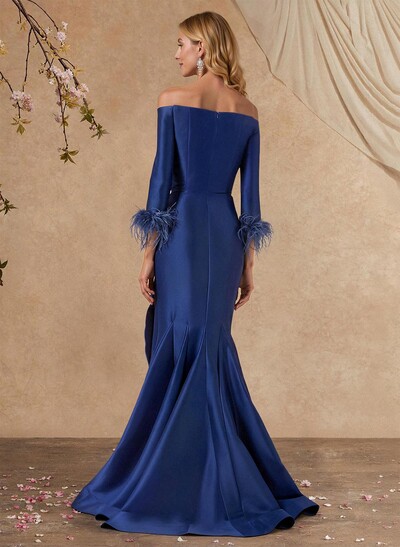 Trumpet/Mermaid Off-The-Shoulder 3/4 Sleeves Floor-Length Satin Mother Of The Bride Dresses