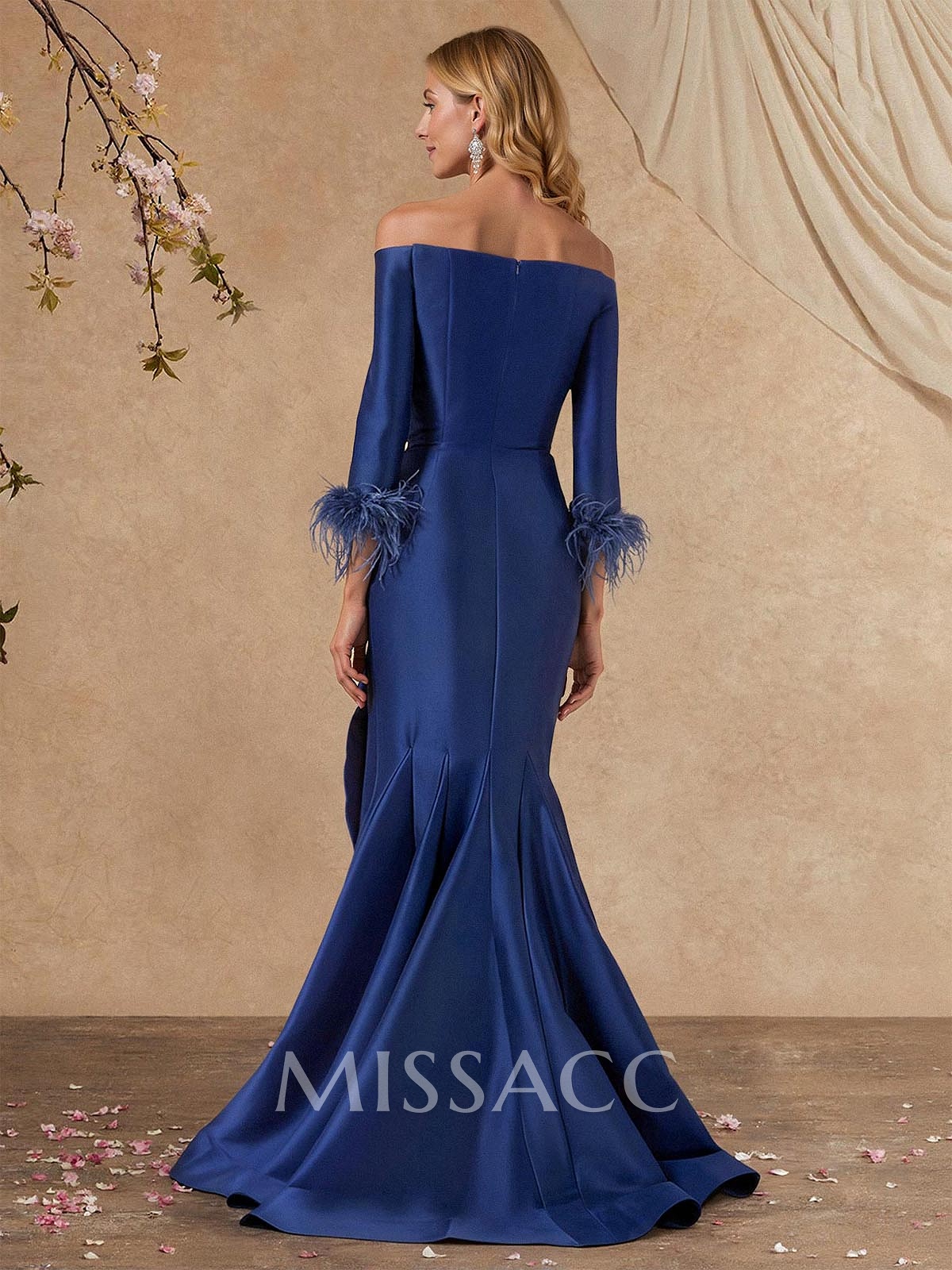 Trumpet/Mermaid Off-The-Shoulder 3/4 Sleeves Floor-Length Satin Mother Of The Bride Dresses