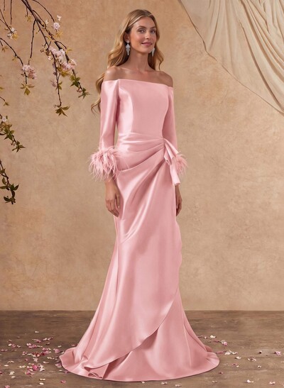 Trumpet/Mermaid Off-The-Shoulder 3/4 Sleeves Floor-Length Satin Mother Of The Bride Dresses