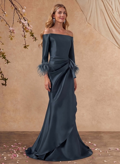 Trumpet/Mermaid Off-The-Shoulder 3/4 Sleeves Floor-Length Satin Mother Of The Bride Dresses