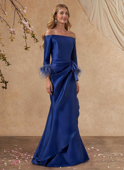 Trumpet/Mermaid Off-The-Shoulder 3/4 Sleeves Floor-Length Satin Mother Of The Bride Dresses