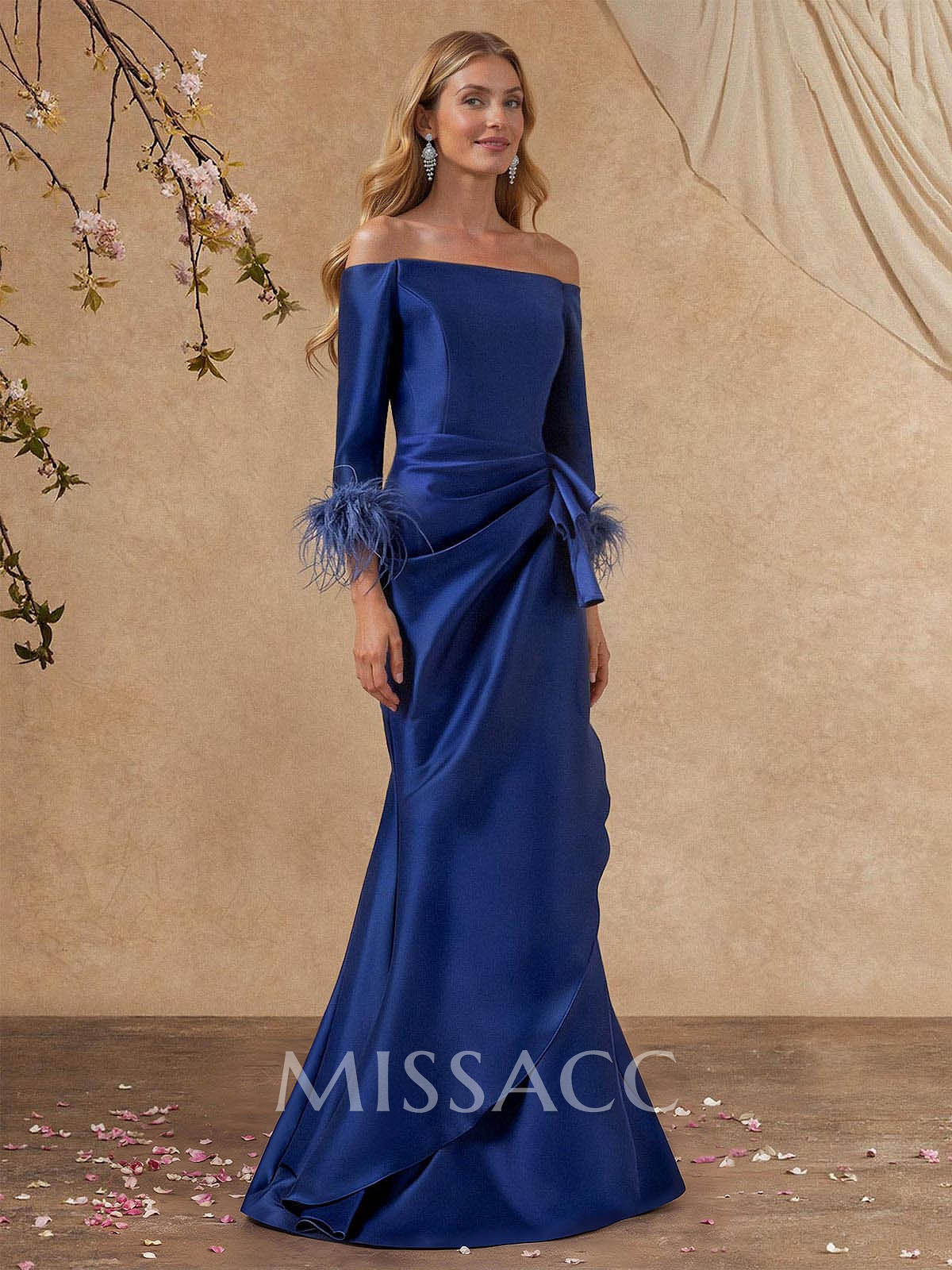 Trumpet/Mermaid Off-The-Shoulder 3/4 Sleeves Floor-Length Satin Mother Of The Bride Dresses Trumpet/Mermaid Off-The-Shoulder 3/4 Sleeves Floor-Length Satin Mother Of The Bride Dresses