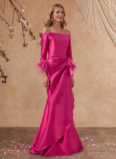 Trumpet/Mermaid Off-The-Shoulder 3/4 Sleeve Maxi Satin Mother Of The Bride Dresses